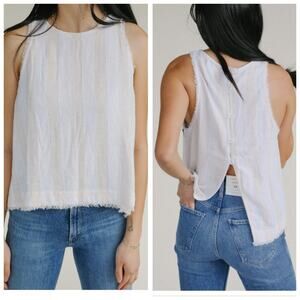 Bella Dahl Women's Batik Split Back Print Sleeveless Blouse White Size S A003454